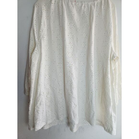 J.Jill Women Ivory White Open Eyelet 100% Cotton V Neck Peasant Blouse size XL - Picture 10 of 12